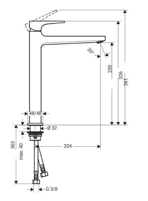 Zilver Cliff Basin Mixer Long Matt Black ::ID:: ZCLF100MB