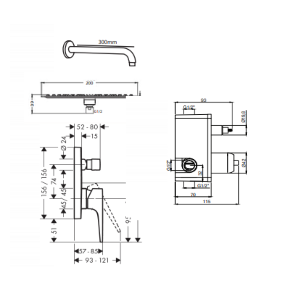Zilver Cliff Conc Plate w/ Body + Head Shower +Sh Rod + Spout ::ID:: ZCLF809