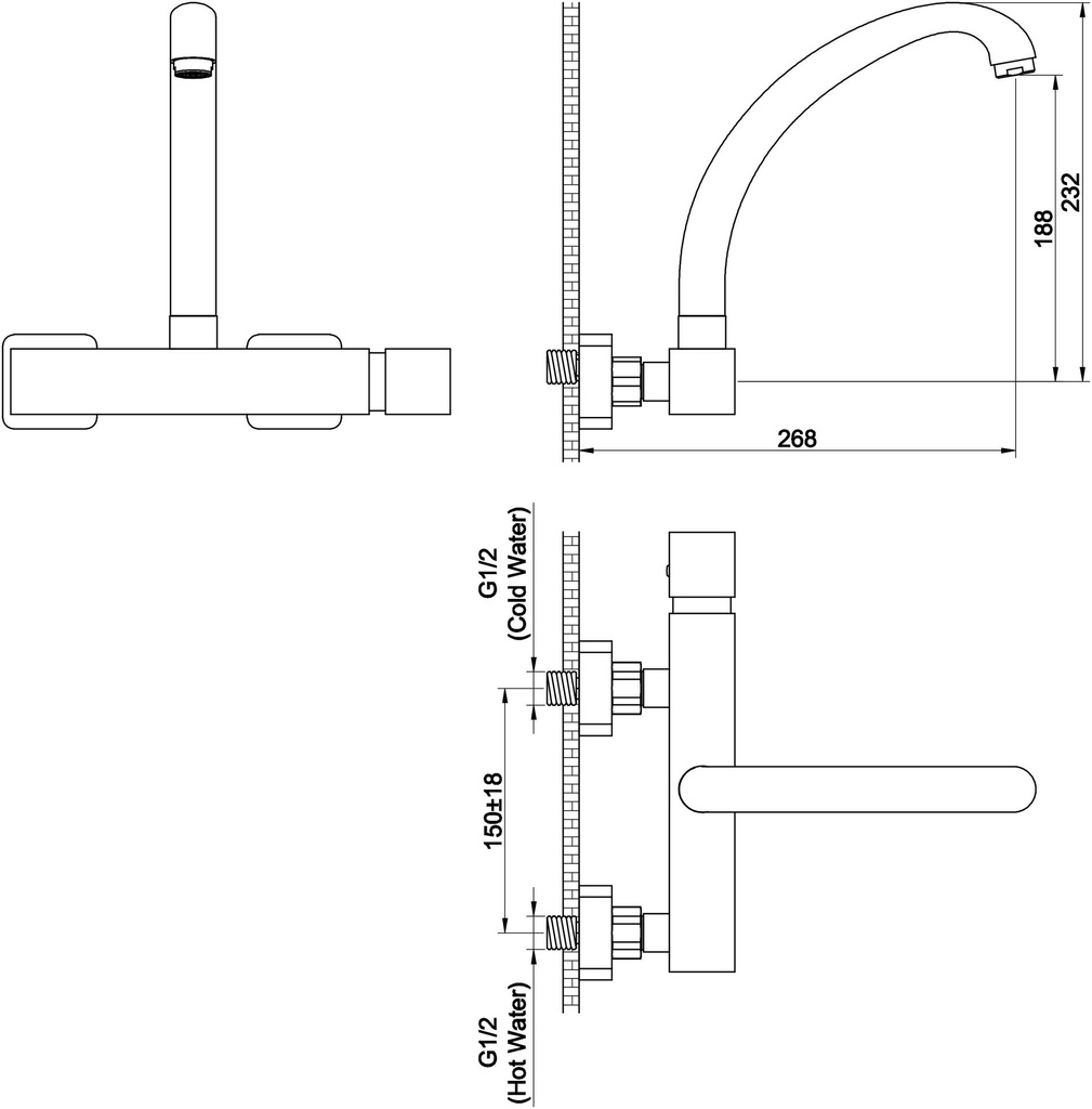 Zilver Kitchen Sink Mixer Wall Knob Type ::ID:: EFB901