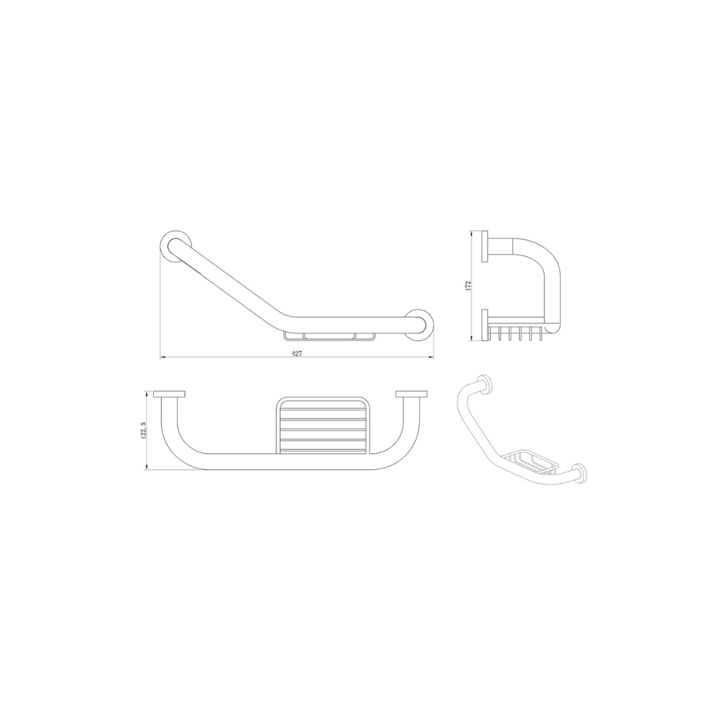 Zilver Grab Bar Angle W/Soap Basket H004 ::ID:: H004