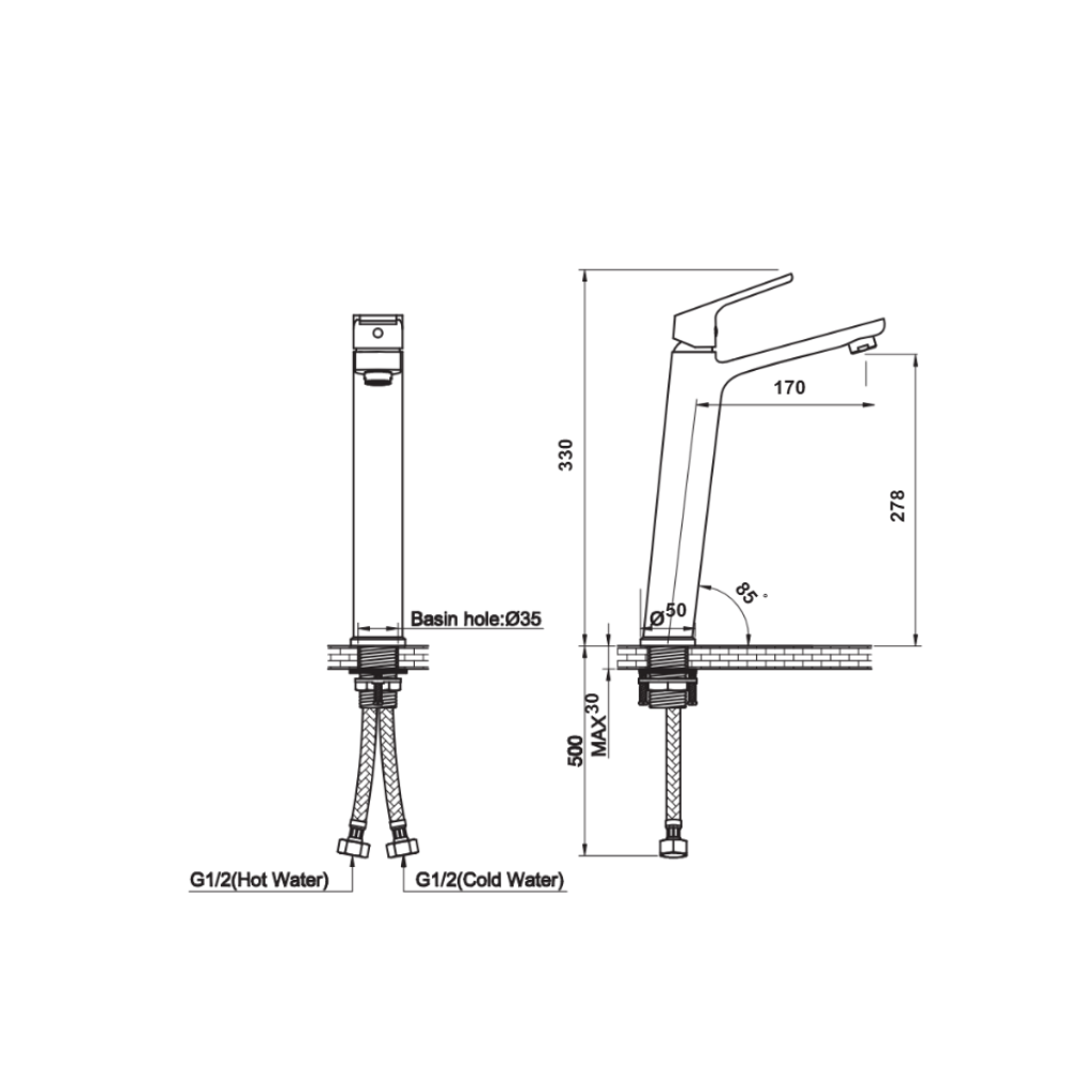 Zilver Titan Wash Basin Mixer Long ::ID:: ZTTN100
