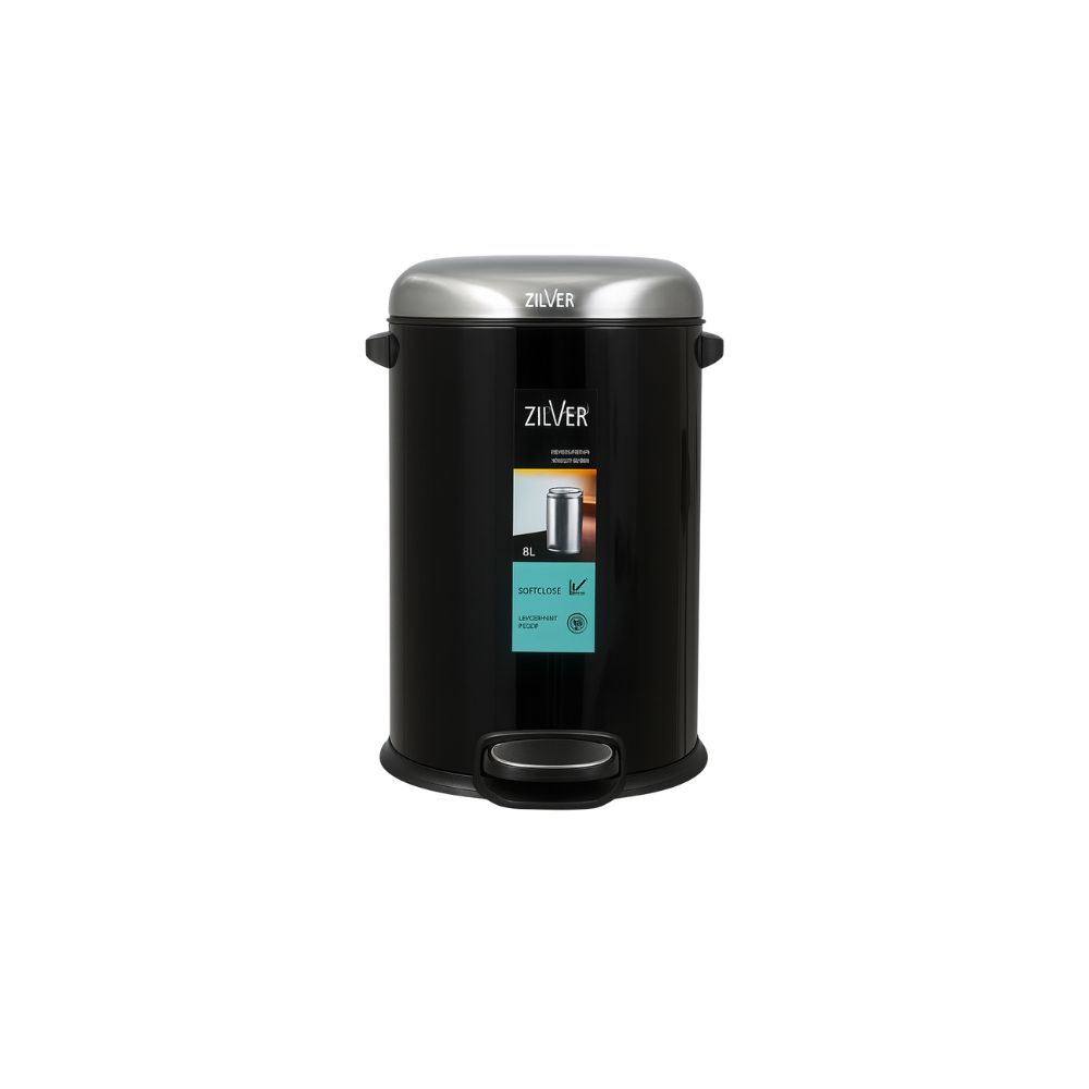 Zilver Dustbin W/Lid 8 Liter (Black)  (ZDB102BK)