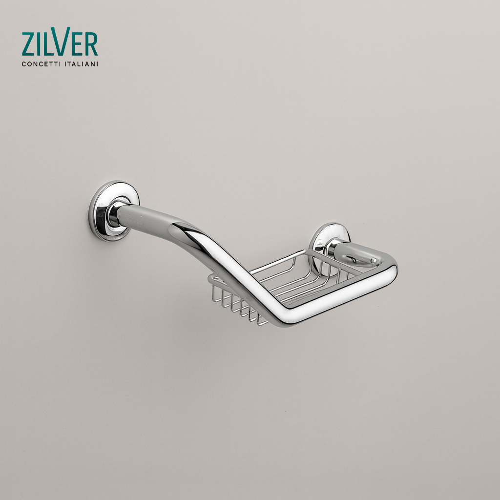 Zilver Grab Bar Angle W/Soap Basket H004 ::ID:: H004