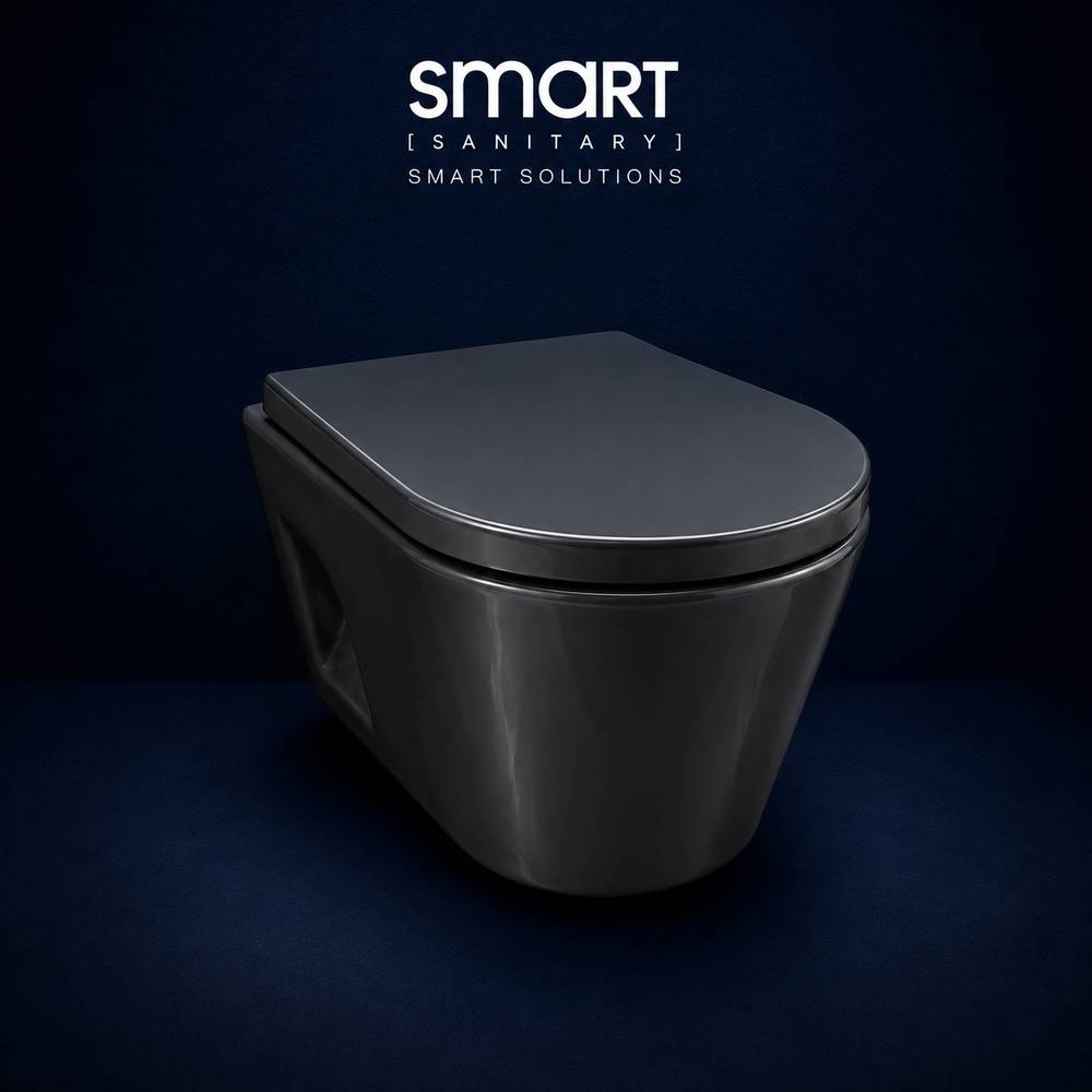 Smart Wall Hung Toilet Black with Seat Cover ::ID:: SWHT202BLK