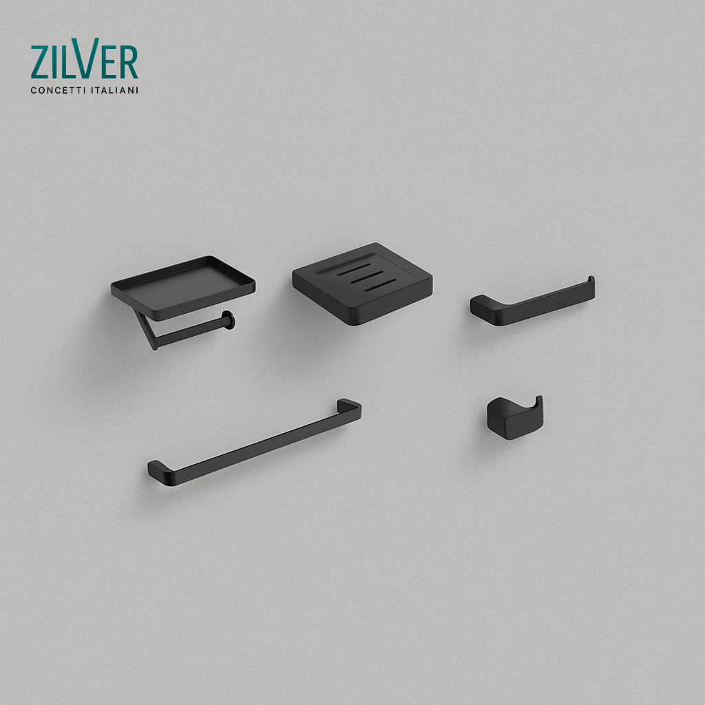 Zilver Bathroom Accessories Set (5 Pieces Matt Black) ::ID:: 066MBC