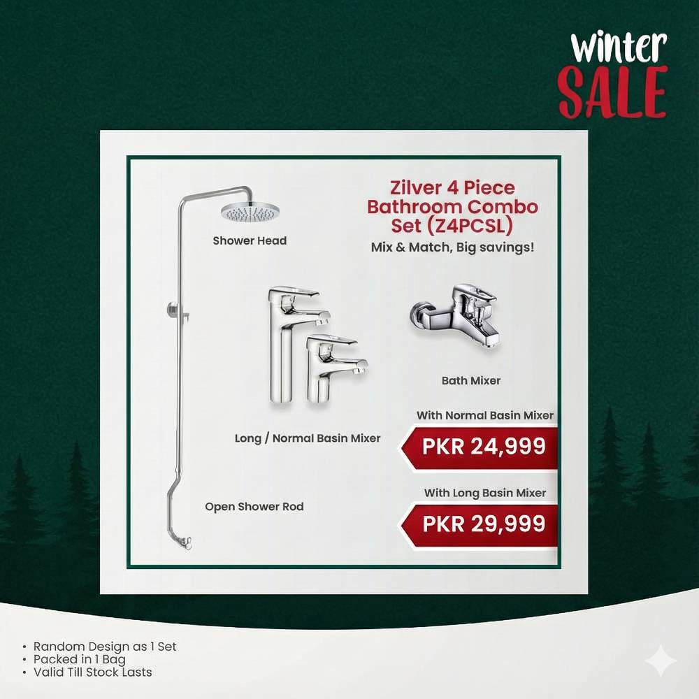 Zilver 4 piece Bathroom Set Long Basin (in Random models) (Z4PCSL)