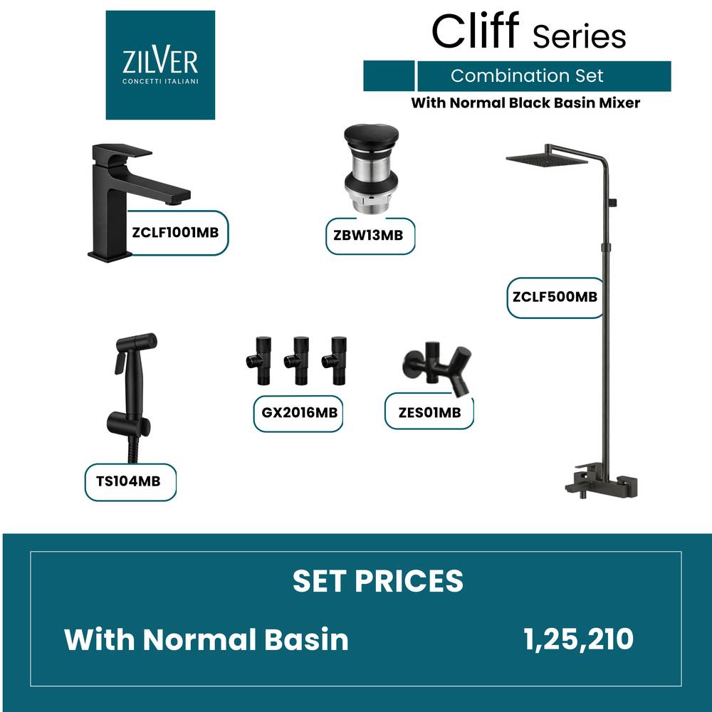 Zilver Cliff Matte Black Open Shower Set – ZCLF01