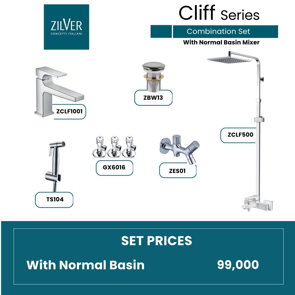 Zilver Cliff Chrome Complete Open Shower Set Normal Basin Mixer ID:: ZCLF03