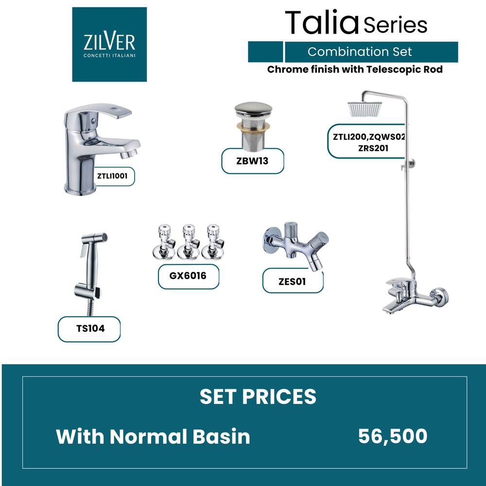 Zilver Talia Complete Open Shower Set Normal Basin ID:: ZTLI01