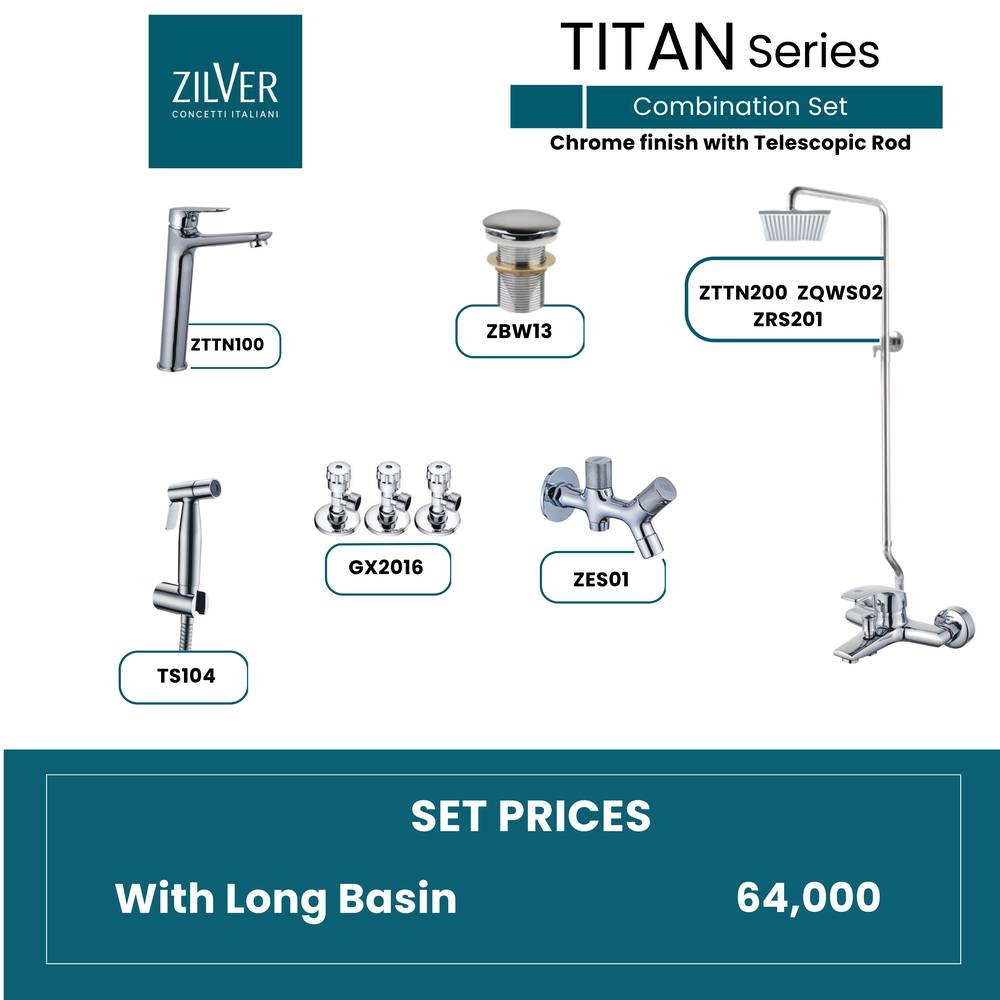 Zilver Titan Complete Open Shower Set With Long Basin Mixer ID:: ZTTN01