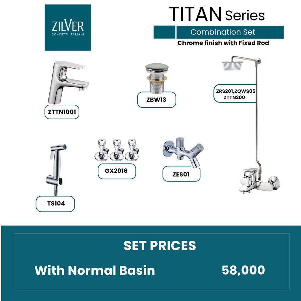 Zilver Titan Complete Chrome Set Fixed Rod Normal Basin Mixer ID::ZTTN03