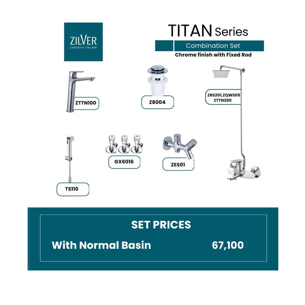 Zilver Titan Chrome Fixed-Rod Shower Set(ZTCFRS)