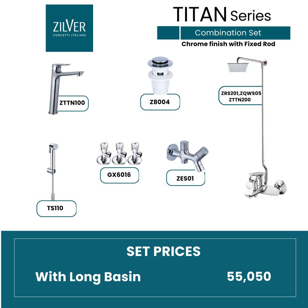 Zilver Titan Chrome Fixed-Rod Shower Set(ZTCFRS)