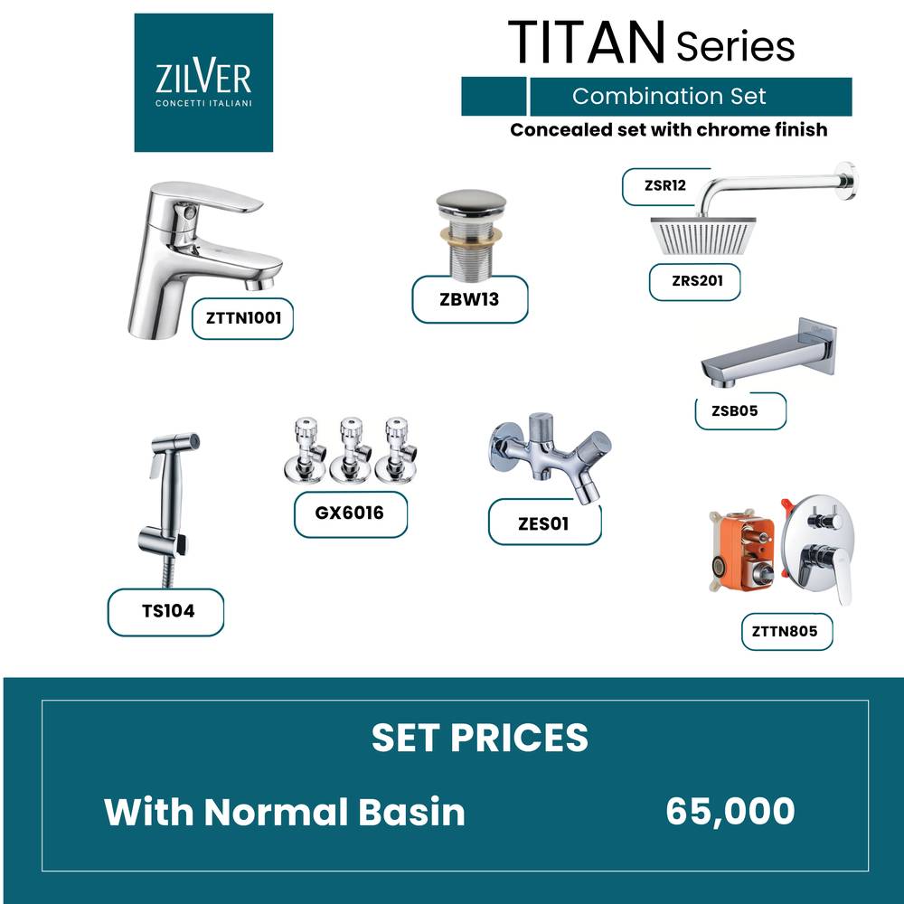 Zilver Titan Complete Chrome Concealed Set  Normal Basin Mixer ID::ZTTN05