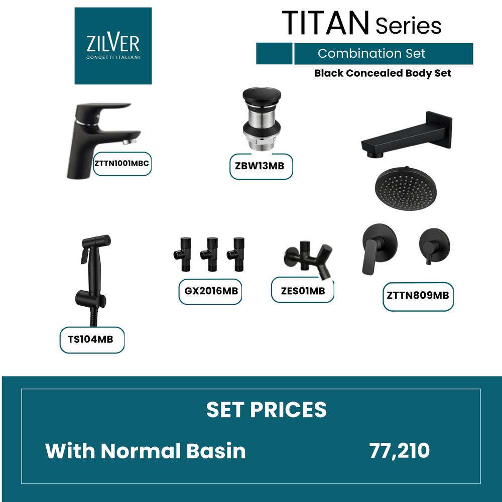 Zilver Titan  Complete Concealed Black Normal Basin Mixer ID::ZTTN07