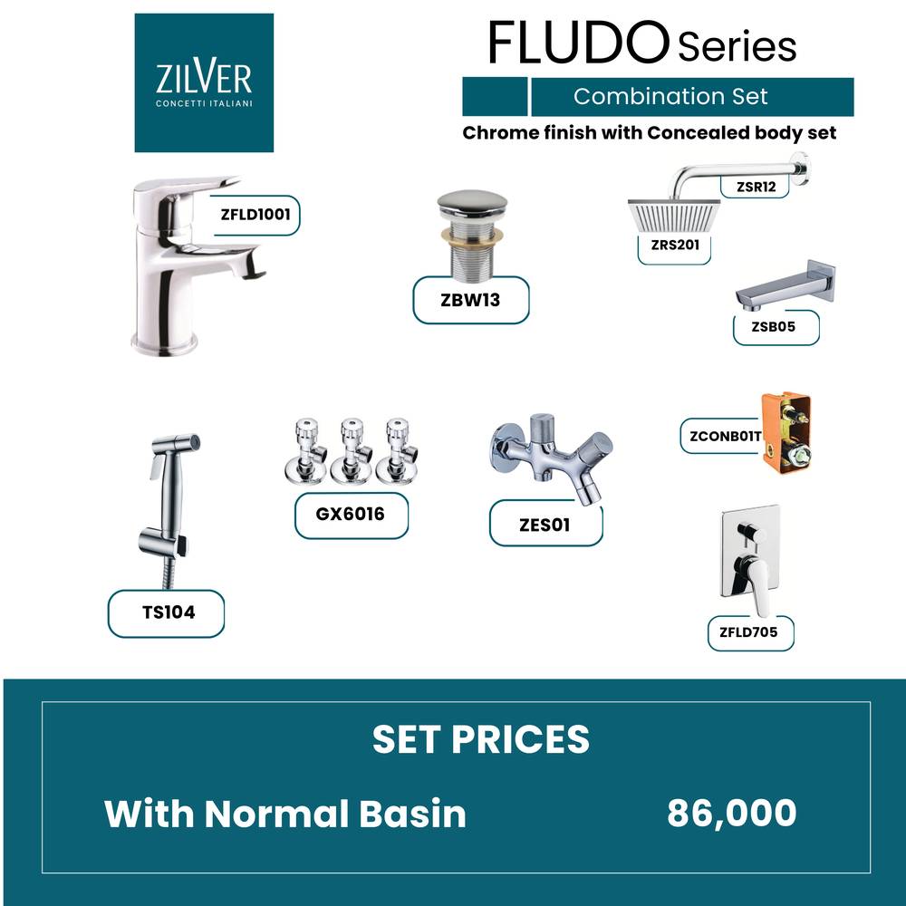 Zilver Fludo Complete Chrome Concealed body Set Norman Basin ID::ZFLD02