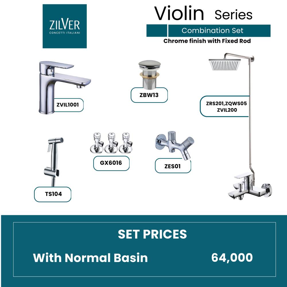 Zilver Violin Complete Chrome Open Shower Set Normal Basin Mixer ID::Zvil02 