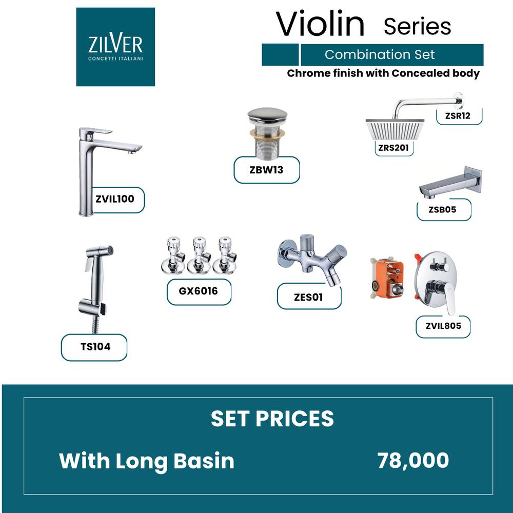 Zilver Violin Complete Concealed Set Long Basin ID:: Zvil01