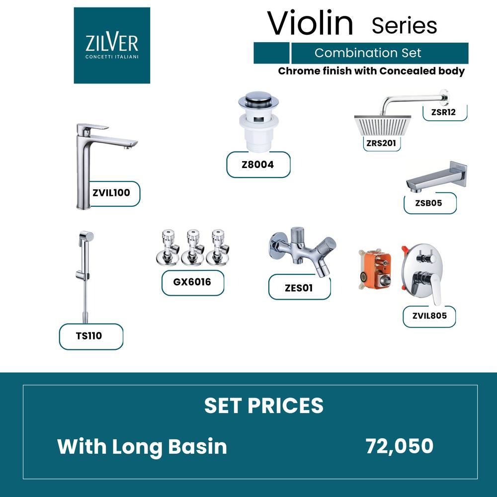 Zilver Violin Complete Concealed Set Long Basin ID:: Zvil01