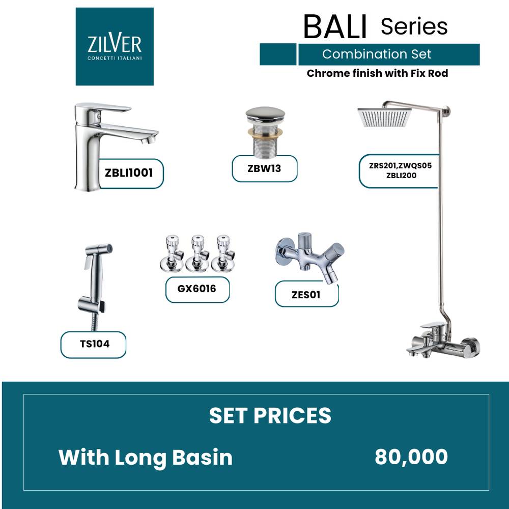 Zilver Bali Series Chrome Open Shower Set Fixed Rod Normal Basin ID::ZBLI03