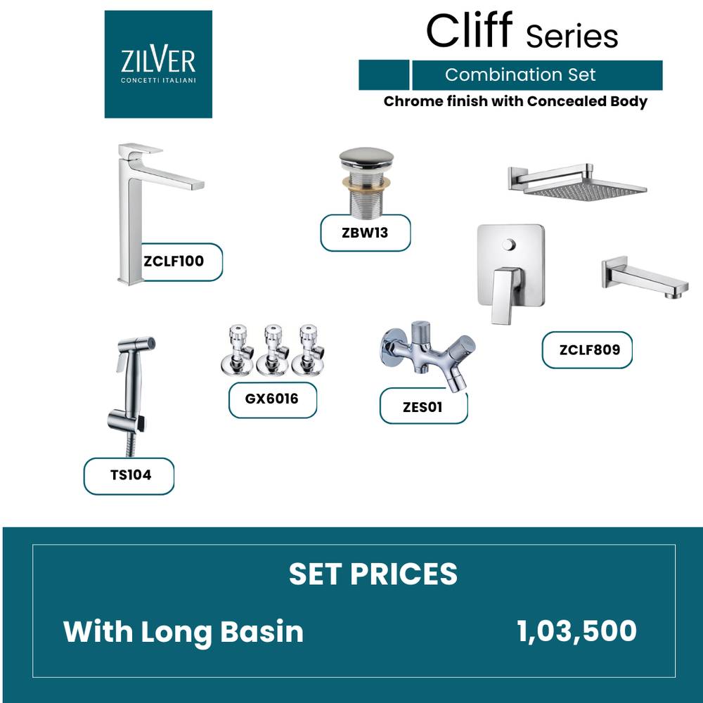 Zilver Cliff Series Chrome with Long Basin Concealed Body ID::ZCLF06