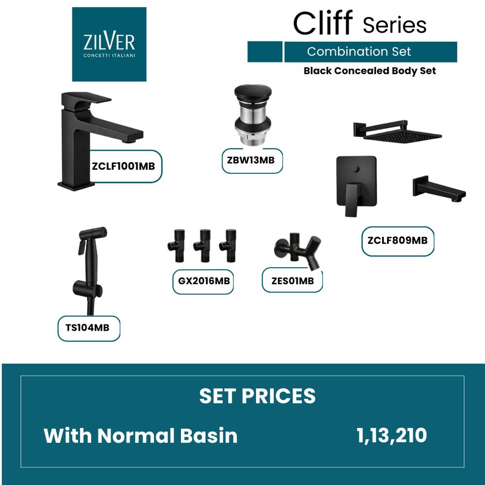 Zilver Cliff Black Concealed Bathroom Set (ZCBCBS)