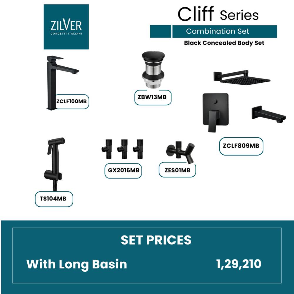 Zilver Cliff Series Black with Long Basin Concealed Body ID::ZCLF08