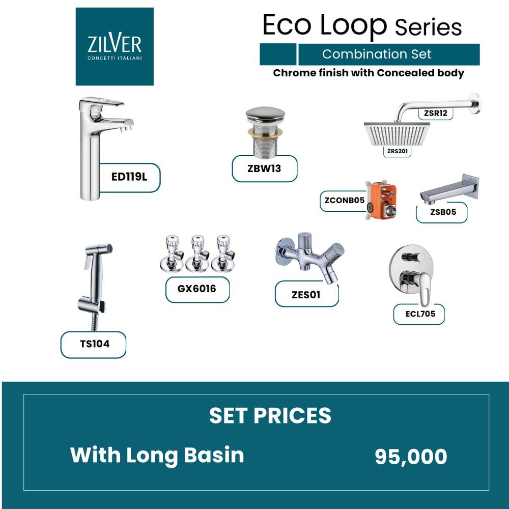 Zilver Eco Loop Chrome Concealed set Long Basin Mixer ID::ED06